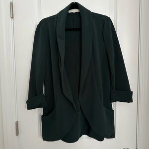 Womens Dark Green Open Front Blazer Jacket
